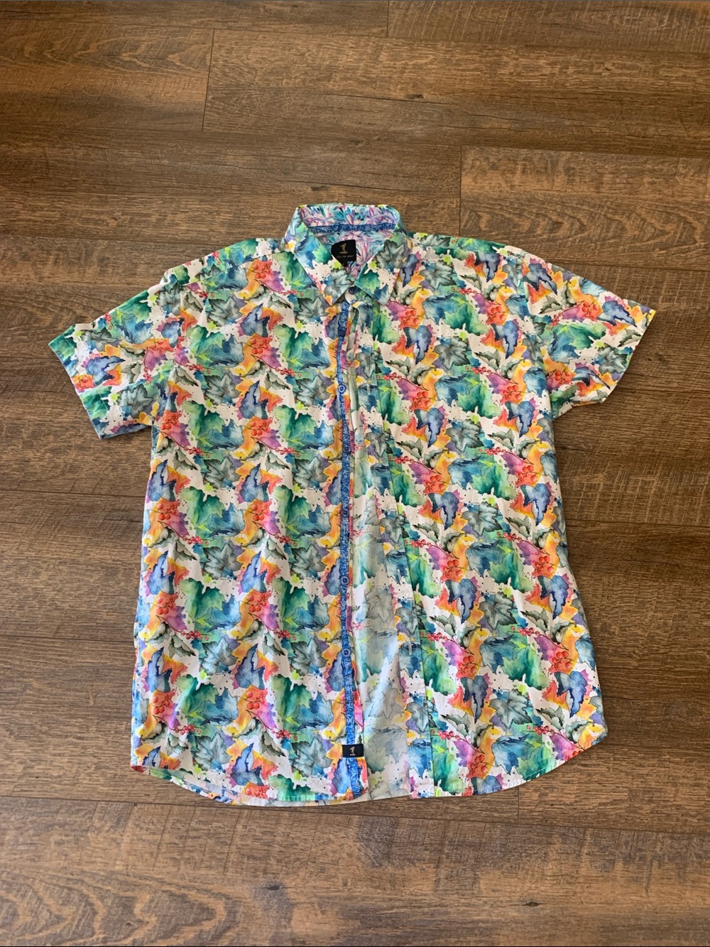 Like no Other Men's Multicolor Watercolor Print Short-Sleeve Shirt Large